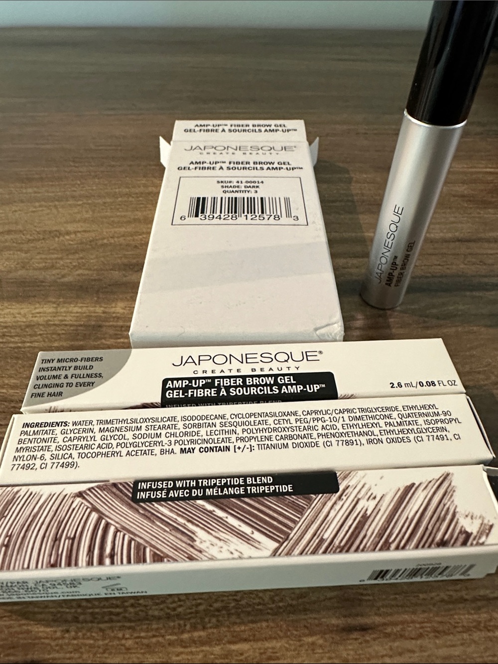 Japonesque Amp-Up Fiber Brow Gel — Dark Fonce Box of 3